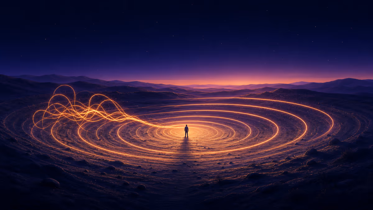 A speaker standing calmly as confident rings of voice expand around them